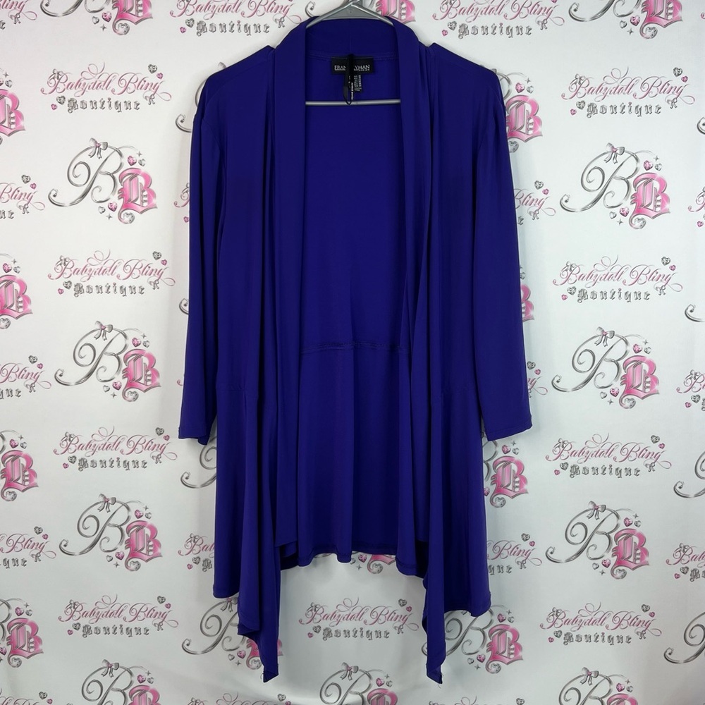 Frank Lyman cardigan open waterfall comfy flowy Elegant Purple Women's Sweater